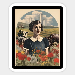 Vintage Farm Girl Pin Up Collage - Retro Chic Art Print Sticker
